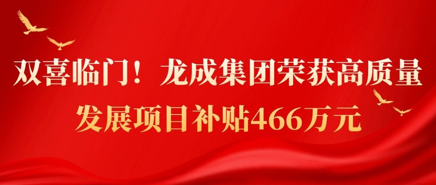 雙喜臨門(mén)！集團榮獲高質(zhì)量發(fā)展項目補貼466萬(wàn)元